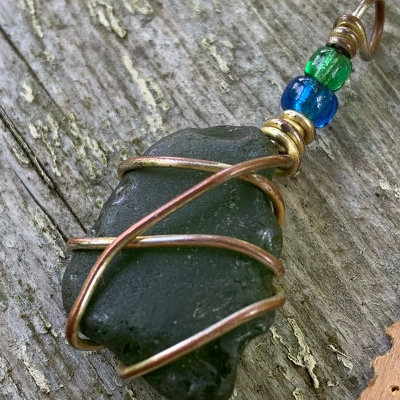 Mixed Necklace Pendant Jewelry Lot Wooden Elephant, Sea Glass, Whistle, copper - Picture 3 of 7